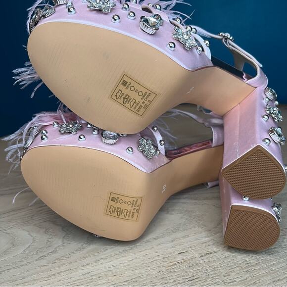 New! AZALEA WANG Kiki Embellished Chunky Platform Sandal Light Pink Women’s 10 - Picture 10 of 12